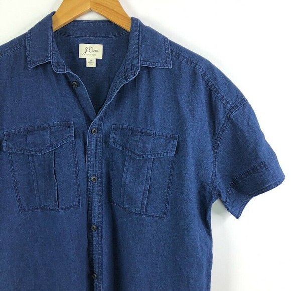 J.Crew Chambray Button Down Short Sleeve Top - Picture 2 of 5